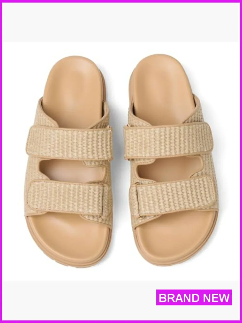 Woven Espadrille Slide Sandals Hook and Loop Slip-on Flat Beach Sandals